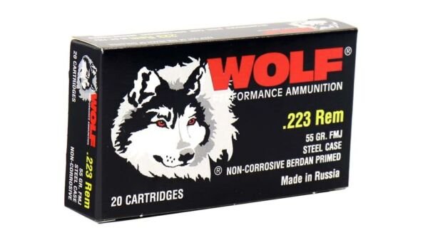 Wolf Ammo .223 Remington 55 grain Full Metal Jacket (FMJ) Bimetal Centerfire Rifle Ammunition - 500 Rounds