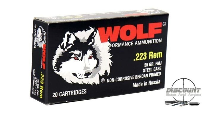 Wolf Ammo .223 Remington 55 grain Full Metal Jacket (FMJ) Bimetal Centerfire Rifle Ammunition - 500 Rounds
