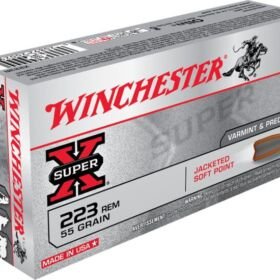 Winchester SUPER-X RIFLE .223 Remington 55 grain Jacketed Soft Point Brass Cased Centerfire Rifle Ammunition X223R 500 Rds