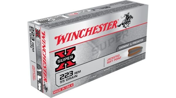 Winchester SUPER-X RIFLE .223 Remington 55 grain Jacketed Soft Point Brass Cased Centerfire Rifle Ammunition X223R 500 Rds