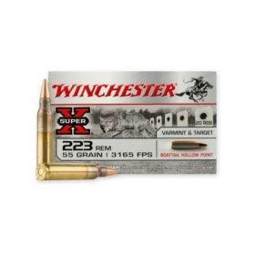 Winchester Super X .223 Remington, 55 Grain, Boat Tail Hollow Point BTHP, Brass Cased, 500 Rounds