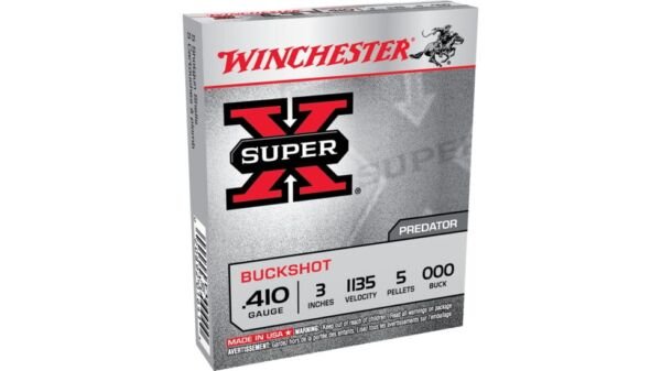 Winchester SUPER-X SHOTSHELL 410 Bore 5 Pellets 3" Centerfire Shotgun Buckshot Ammunition XB413, 500 Rounds