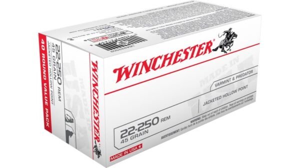 Winchester USA RIFLE .22-250 Remington 45 grain Jacketed Hollow Point Brass