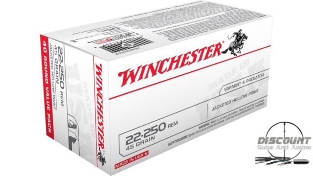 Winchester USA RIFLE .22-250 Remington 45 grain Jacketed Hollow Point Brass