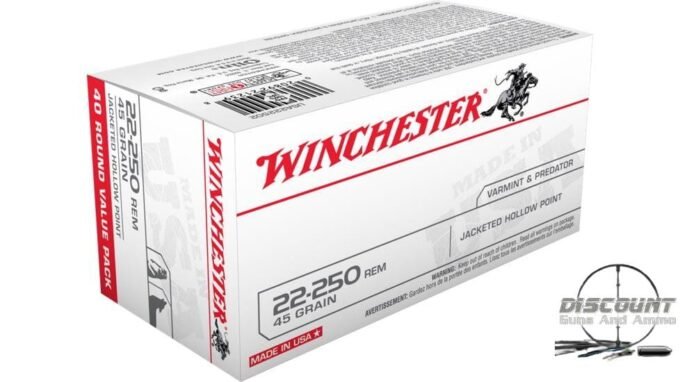 Winchester USA RIFLE .22-250 Remington 45 grain Jacketed Hollow Point Brass
