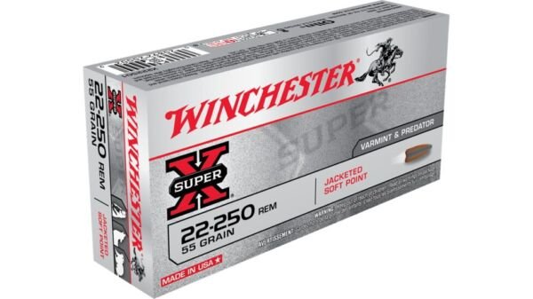 Winchester SUPER-X RIFLE .22-250 Remington 55 grain Jacketed Soft Point Centerfire Rifle Ammunition X222501