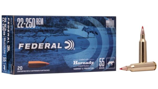 Federal Premium HORNADY V-MAX .22-250 Remington 55 grain Hornady V-Max Centerfire Rifle Ammunition V22250VM2