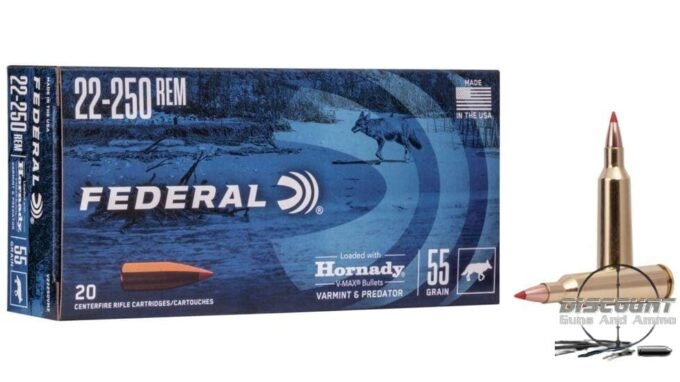 Federal Premium HORNADY V-MAX .22-250 Remington 55 grain Hornady V-Max Centerfire Rifle Ammunition V22250VM2