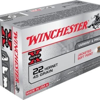 Winchester SUPER-X RIFLE .22 Hornet 45 grain Jacketed Soft Point Centerfire Rifle Ammunition X22H1, 500 Rounds