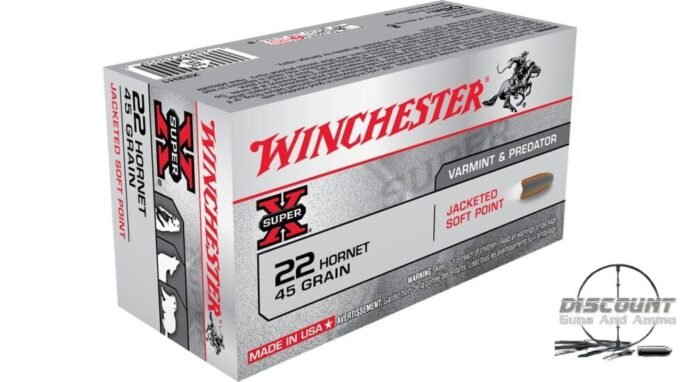 Winchester SUPER-X RIFLE .22 Hornet 45 grain Jacketed Soft Point Centerfire Rifle Ammunition X22H1, 500 Rounds