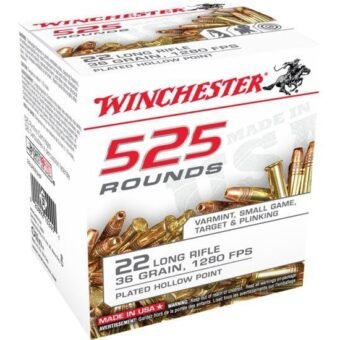 Winchester 525 .22 Long Rifle 36 grain Copper Plated Hollow Point Rimfire Ammunition 22LR525HP, 525 Rounds