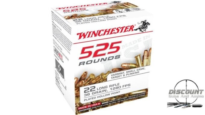 Winchester 525 .22 Long Rifle 36 grain Copper Plated Hollow Point Rimfire Ammunition 22LR525HP, 525 Rounds