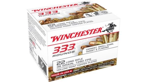 Winchester 333 .22 Long Rifle 36 grain Copper Plated Hollow Point Rimfire Ammunition 22LR333HP