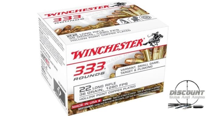 Winchester 333 .22 Long Rifle 36 grain Copper Plated Hollow Point Rimfire Ammunition 22LR333HP