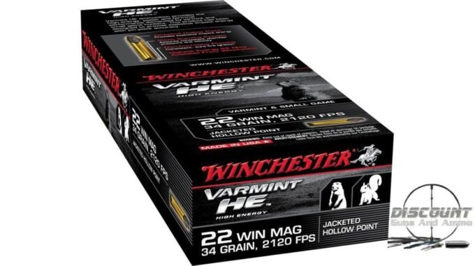Winchester VARMINT HE .22 Winchester Magnum Rimfire 34 grain Jacketed Hollow Point Rimfire Ammunition S22WM, 500 Rounds - Image 2