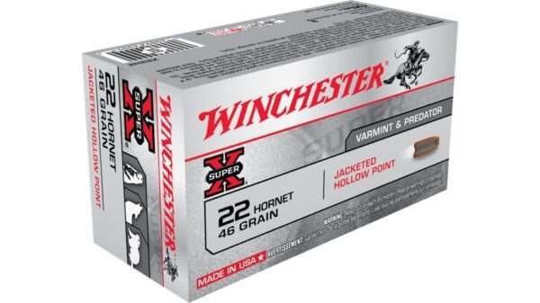 Winchester SUPER-X RIFLE .22 Hornet 46 grain Jacketed Hollow Point Centerfire Rifle Ammunition X22H2 , 500 Rounds