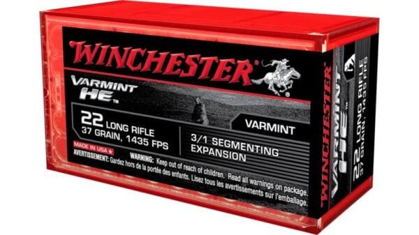 Winchester VARMINT HE .22 Long Rifle 37 grain 3/1 Fragmenting Hollow Point Rimfire Ammunition S22LRFSP