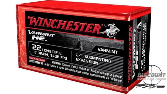 Winchester VARMINT HE .22 Long Rifle 37 grain 3/1 Fragmenting Hollow Point Rimfire Ammunition S22LRFSP