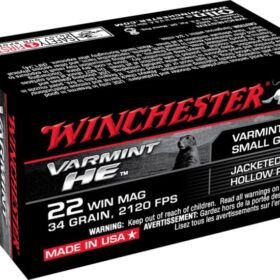 Winchester VARMINT HE .22 Winchester Magnum Rimfire 34 grain Jacketed Hollow Point Rimfire Ammunition S22WM