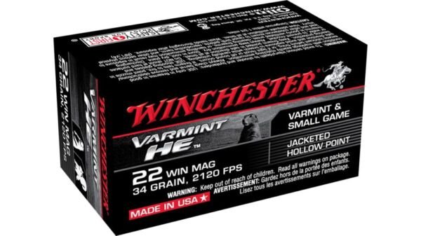 Winchester VARMINT HE .22 Winchester Magnum Rimfire 34 grain Jacketed Hollow Point Rimfire Ammunition S22WM