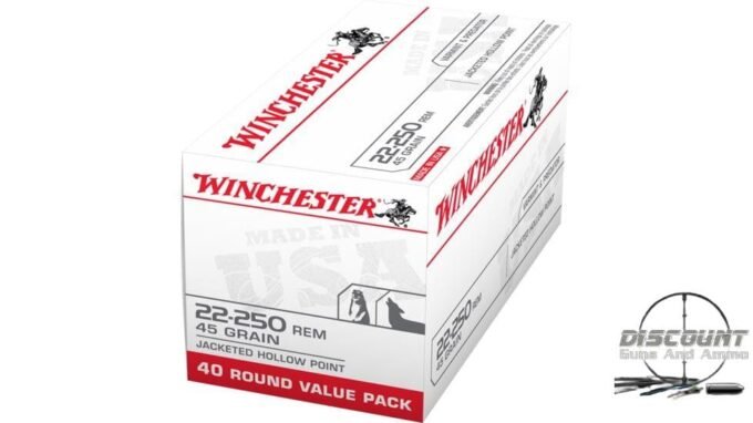 Winchester USA RIFLE .22-250 Remington 45 grain Jacketed Hollow Point Brass, 500 Rounds - Image 2