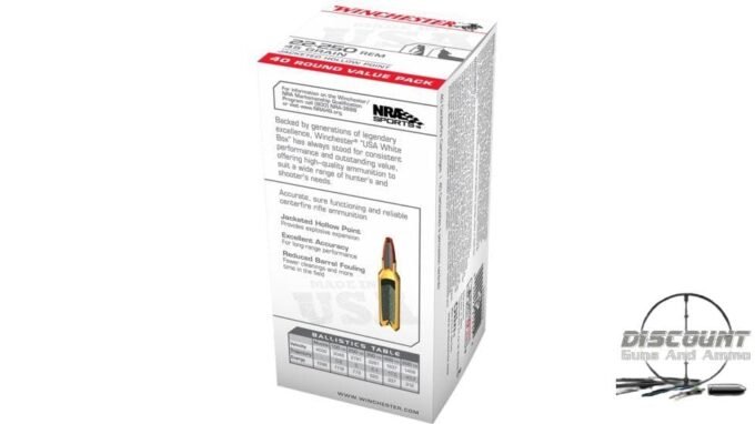 Winchester USA RIFLE .22-250 Remington 45 grain Jacketed Hollow Point Brass, 500 Rounds - Image 3