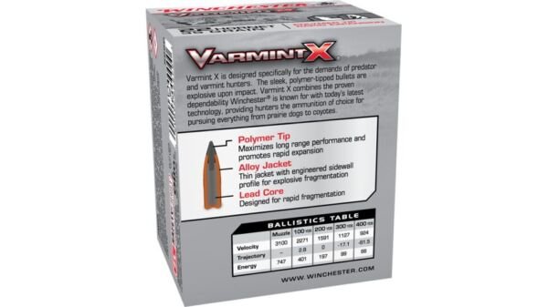 Winchester VARMINT X RIFLE .22 Hornet 35 grain Rapid Expansion Polymer Tip Centerfire Rifle Ammunition X22P, 500 Rounds - Image 3