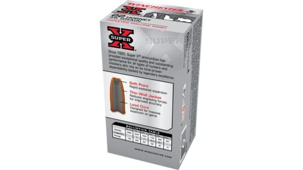 Winchester SUPER-X RIFLE .22 Hornet 46 grain Jacketed Hollow Point Centerfire Rifle Ammunition X22H2 , 500 Rounds