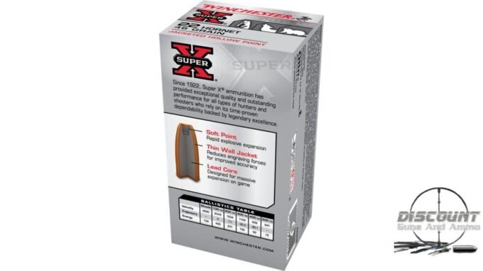 Winchester SUPER-X RIFLE .22 Hornet 46 grain Jacketed Hollow Point Centerfire Rifle Ammunition X22H2 , 500 Rounds