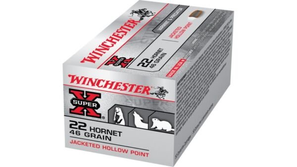 Winchester SUPER-X RIFLE .22 Hornet 46 grain Jacketed Hollow Point Centerfire Rifle Ammunition X22H2 , 500 Rounds