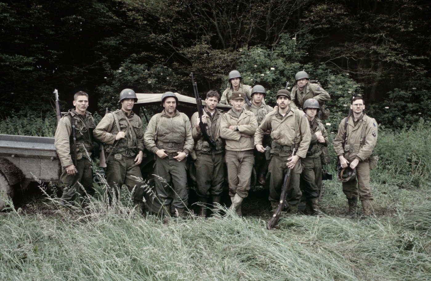 Dale Dye on the set of Saving Private Ryan