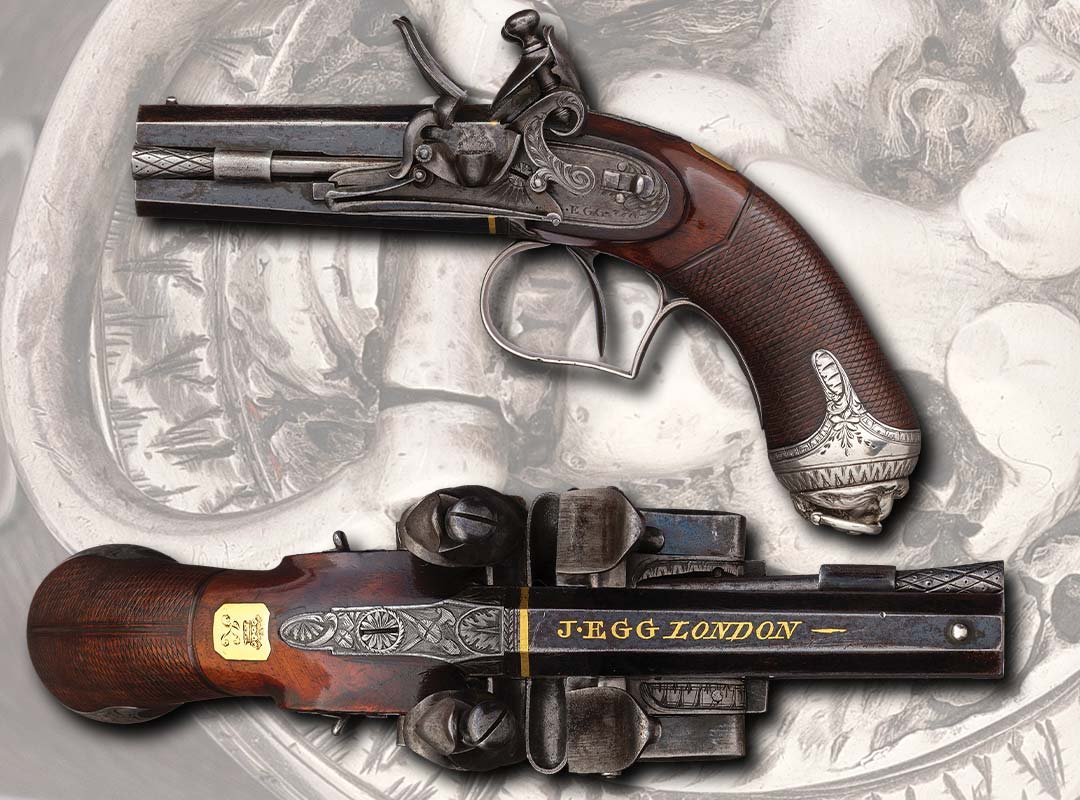Engraved-Gold-Inlaid-and-Silver-Mounted-Joseph-Egg-OU-Baby-Egg-Flintlock-Pocket-Pistol