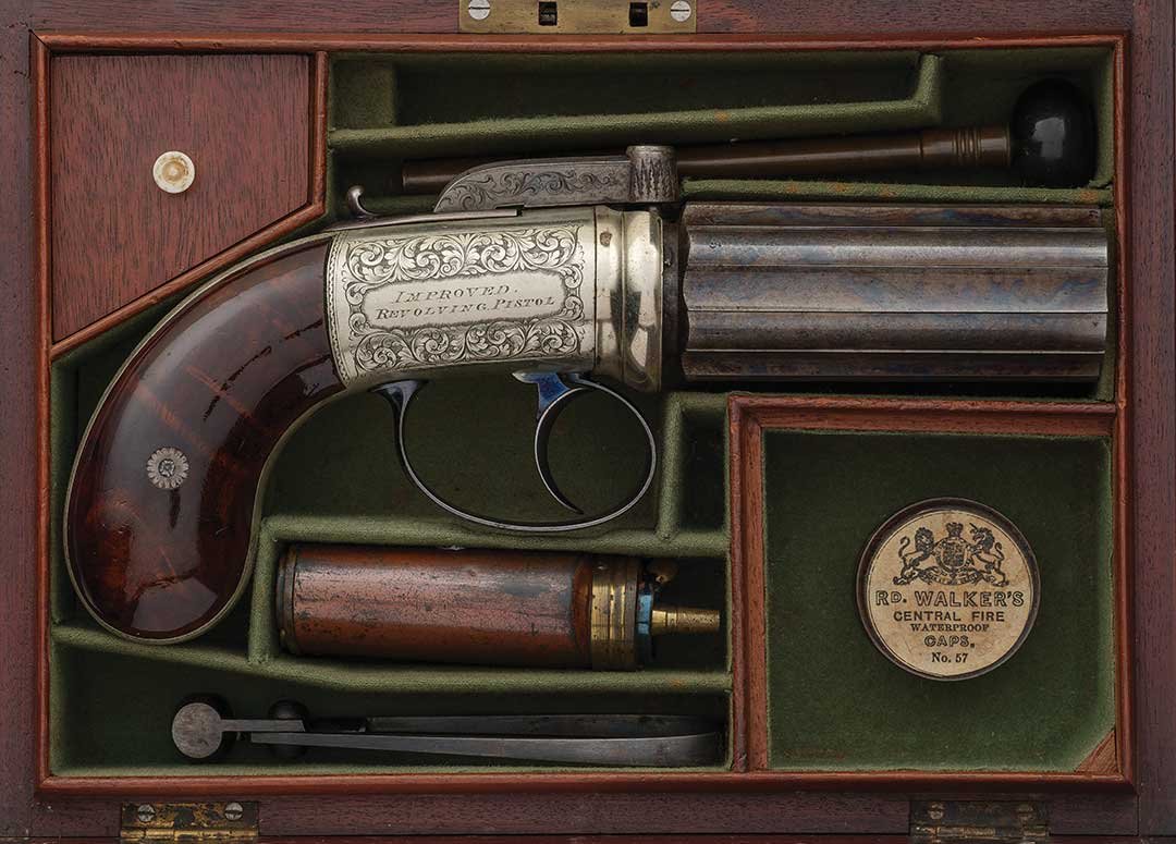 Engraved-Wilkinson-and-Son-Improved-Revolving-Pistol-Percussion-Pepperbox