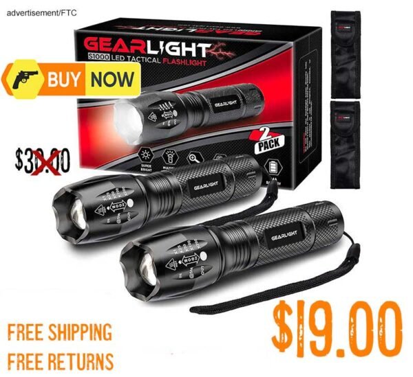 GearLight Flashlight 2pk Bright Zoomable Tactical Flashlights Sale lowest price