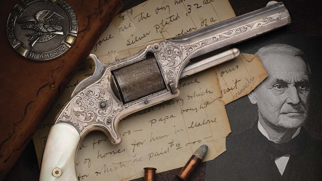 Only-Known-Factory-Exhibition-Quality-Panel-Scene-Engraved-4-Inch-Barrel-Smith---Wesson-Model-1-1-2-First-Issue-Revolver-Purchased-by-Smith---Wesson-Co-Founder-Horace-Smith-with-Case-and-Factory-Letter