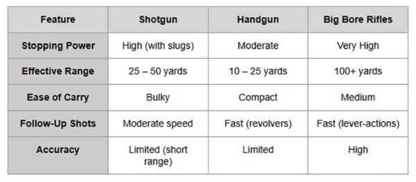 Shotgun vs. Handgun vs. Big Bore Rifle chart