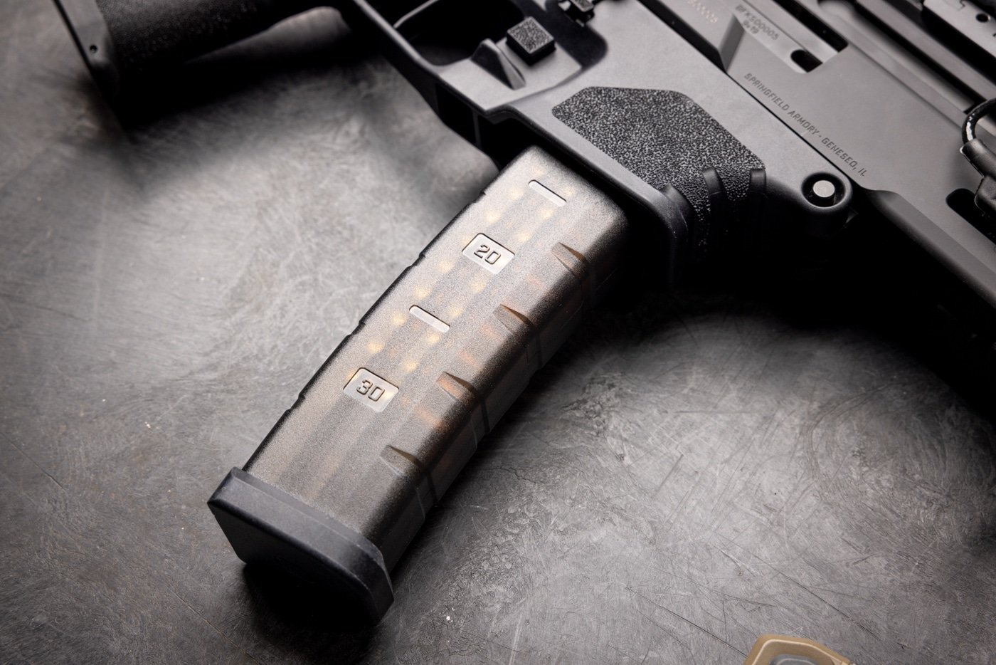 Shown here is the Springfield Kuna 30 round magazine. These polymer magazines are cheap and available now. At less than $25 each, the magazines ship quickly as Springfield Armory has many in stock. They are highly reviewed with excellent durability and complete reliability.