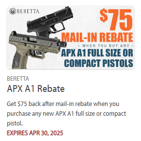 beretta pistol rebate
