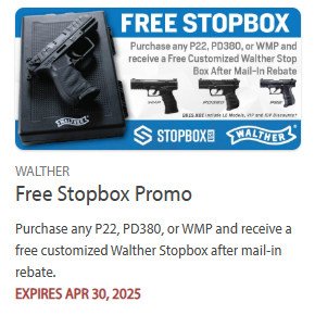 walther pistol rebate free stopbox