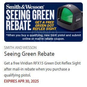 smith wesson pistol optic green dot rebate