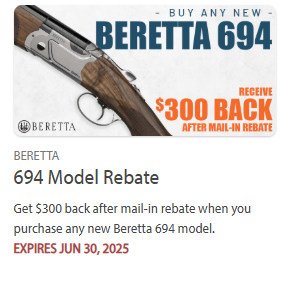 beretta shotgun $300 model 694 rebate