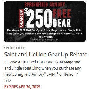 springfield armory $250 discount free red dot and gear rebate