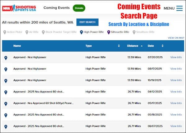 shooting sports event calendar ssusa.org seattle Washington nra map search