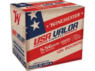 Winchester USA Valor 5.56x45mm 62 grain M855 FMJ Green Tip 125 Rounds – USA855125